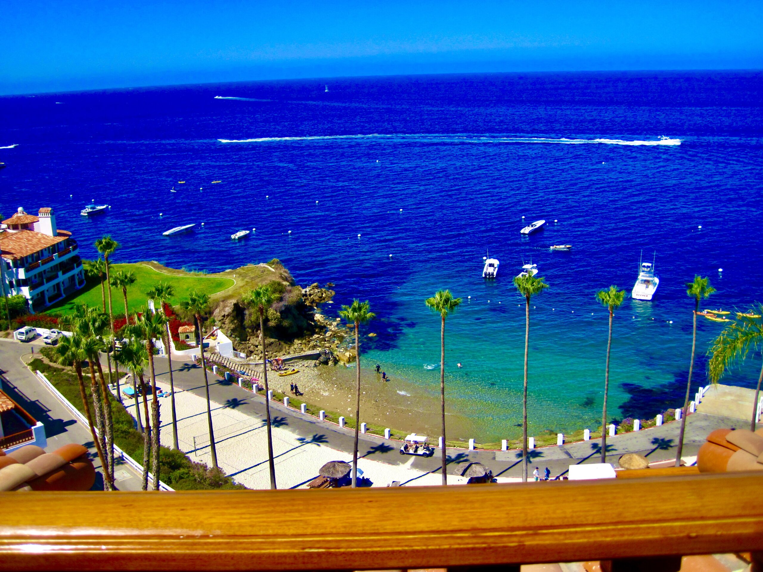 View over Hamilton Cove, the beach and the ocean